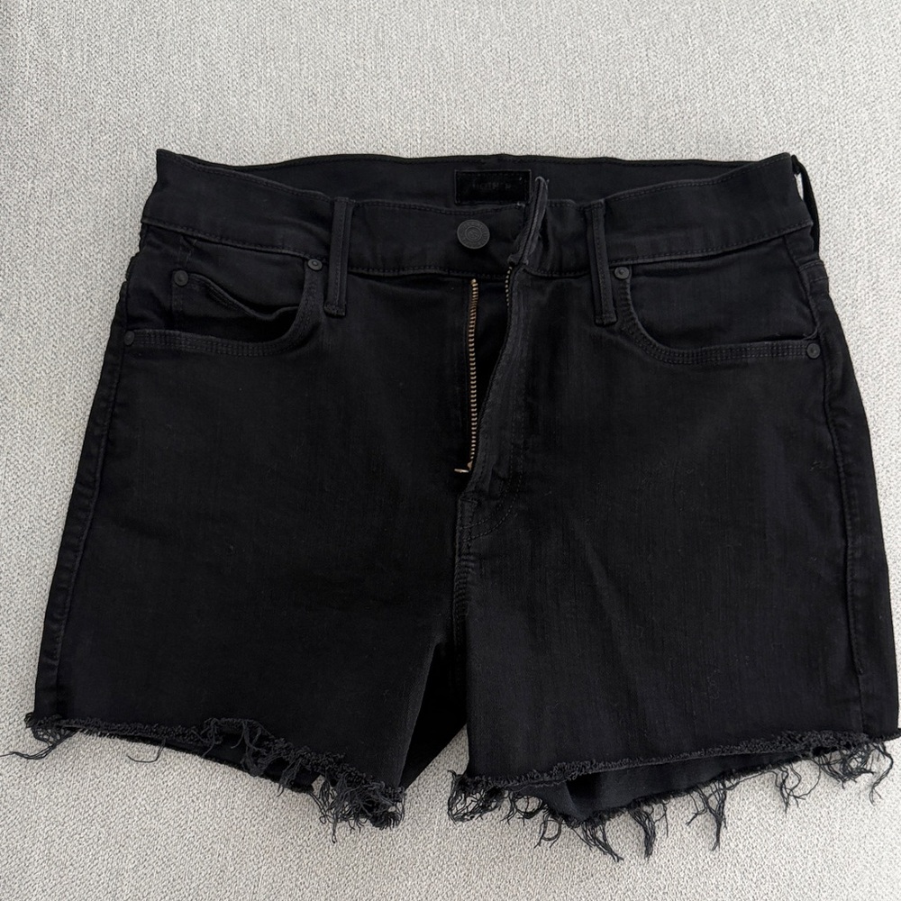 MOTHER Black Frayed Denim Shorts